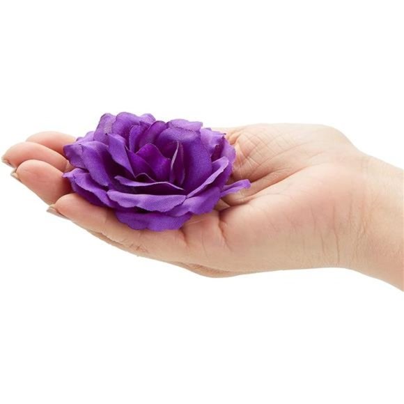 50 Pack Purple Artificial Flower,3 Inch Stemless Silk Cloth Roses for Wall Decor - Picture 5 of 7